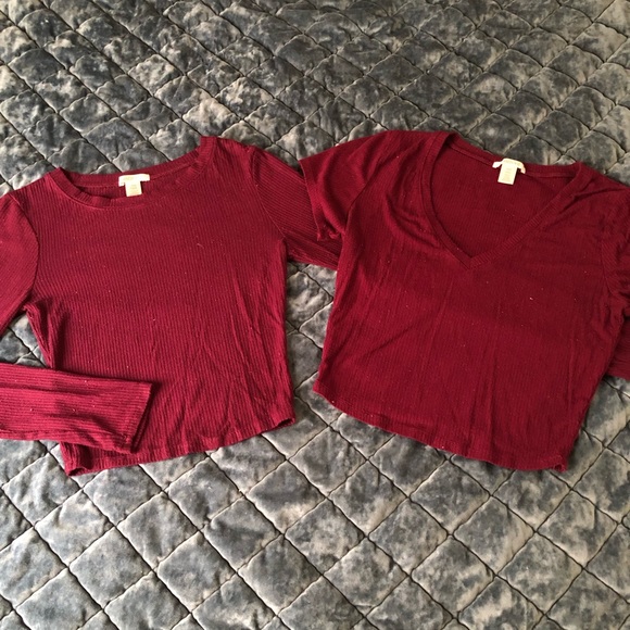 Bozzolo Tops - 🧺 Long Sleeve & Short Sleeve Pair of Red Cropped Tops